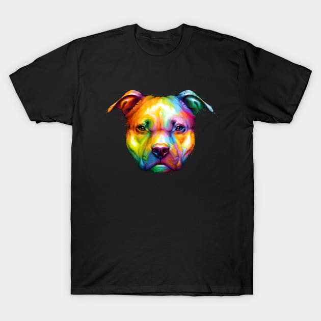 American Pit Bull Terrier Colorful Painting T-Shirt by stonemask